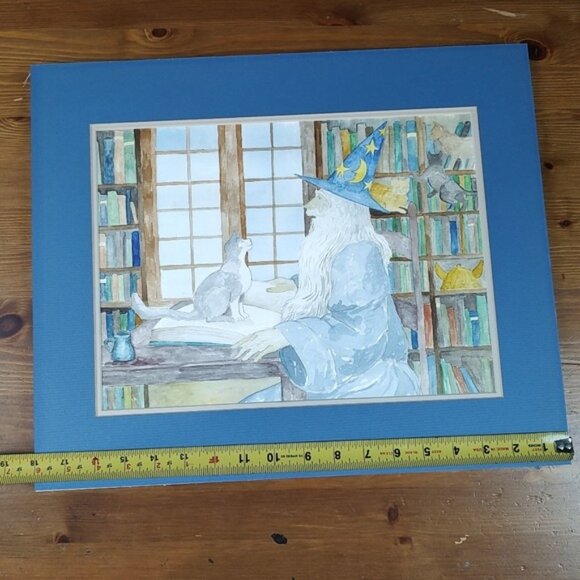 Wizard & Cats Original Watercolor Painting HAT - Picture 7 of 8